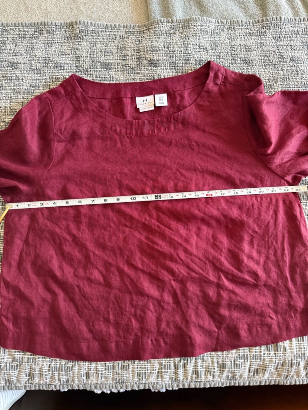 H by Halston 100% Linen Burgundy Boatneck Cropped Shirt Top Size XL Extra Large - Picture 8 of 10